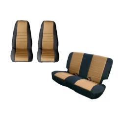 Rugged Ridge Seat Cover Kit Black/Tan Jeep CJ/YJ -Esptruck Shop 06ea947fe7e60f4e3f635251bab61a61