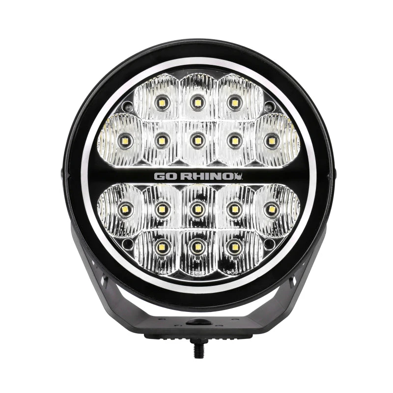 Go Rhino Xplor Blackout Series Round LED Spot Light Beam W/DRL (Surface/Thread Stud Mnt) 7in. - Blk 3 Go Rhino Xplor Blackout Series Round LED Spot Light Beam W/DRL (Surface/Thread Stud Mnt) 7in. - Blk