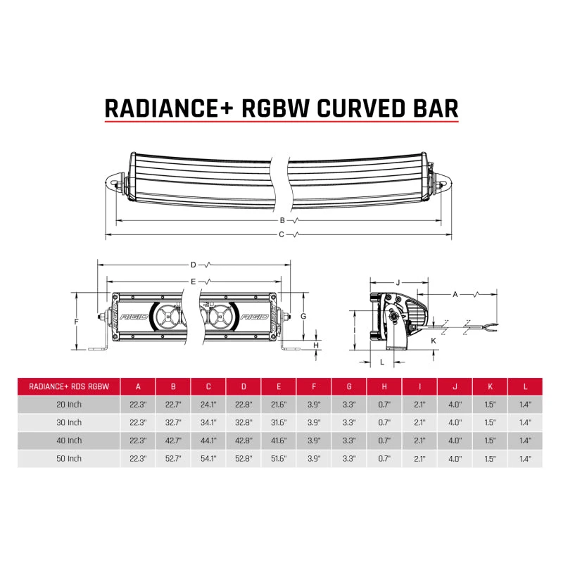 Rigid Industries Radiance+ Curved 20in. RGBW Light Bar 3 Rigid Industries Radiance+ Curved 20in. RGBW Light Bar - Image 2