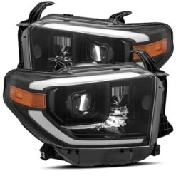 AlphaRex 14-20 Toyota Tundra LUXX LED Proj Headlights Plank Style Alpha Black W/Activ Light/DRL