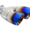 AFe Takeda 2.5in 304 Stainless Steel Clamp-on Exhaust Tip Driver Side 2.5in Inlet 4inDual-Blue Flame