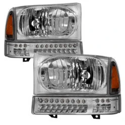 Spyder XTune Ford F250 F350 Superduty Excursion 99-04 OEM Style Headlights - Chrome HD-JH-FF25099-SET-LED-C