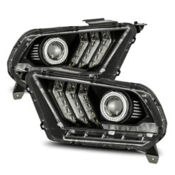 AlphaRex 10-12 Ford Mustang PRO-Series Projector Headlights Plank Style Black W/Top/Bottom DRL