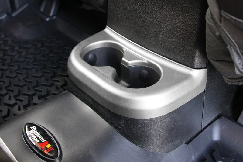 Rugged Ridge Jeep Wrangler JK Silver 2nd Row Cup Holder Trim 4 Rugged Ridge Jeep Wrangler JK Silver 2nd Row Cup Holder Trim - Image 2