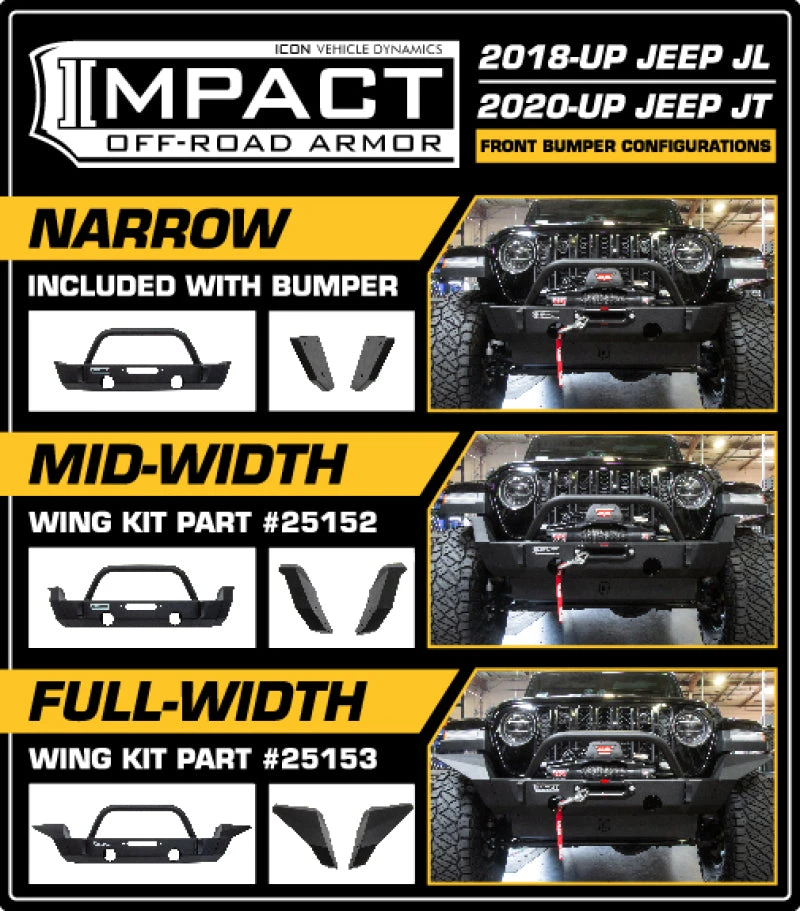 ICON 2018+ Jeep Wrangler JL / 2020+ JT Front Impact Bumper Full Width Wings 5 ICON 2018+ Jeep Wrangler JL / 2020+ JT Front Impact Bumper Full Width Wings - Image 3