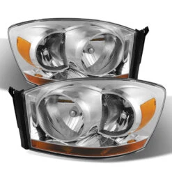 Spyder Xtune Dodge Ram 06-08 W/ Chrome Bezel & Amber Bar Headlights Chrome HD-JH-DRAM06-AM-C