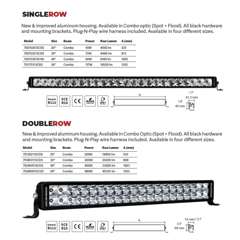 Go Rhino Xplor Bright Series Dbl Row LED Light Bar (Side/Track Mount) 41.5in. - Blk 8 Go Rhino Xplor Bright Series Dbl Row LED Light Bar (Side/Track Mount) 41.5in. - Blk - Image 6